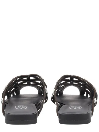 Ash Bone Stud-embellished Cut-out Sandals In Black
