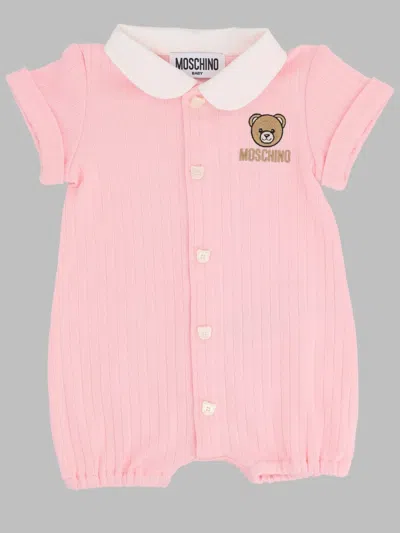 Moschino Mini Unisex Cotton Jumpsuit With Gift Box In Pink
