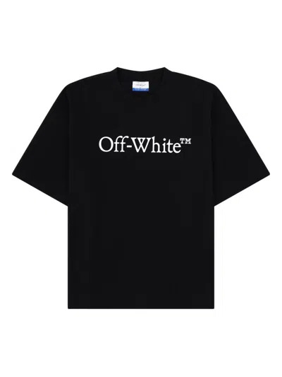 Off-white Black Oversized T-shirt With Contrasting Logo Lettering Print In Cotton Man In Black