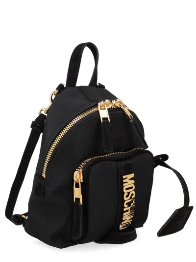 Moschino Carry Me Compact Rounded Backpack In Black