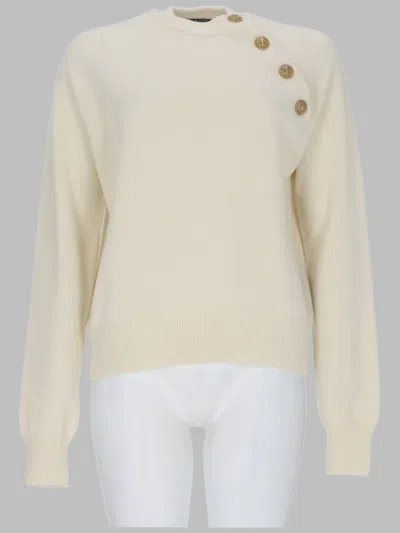 Balmain Elegant Womens Cashmere-wool Sweater With Decorative Buttons In White