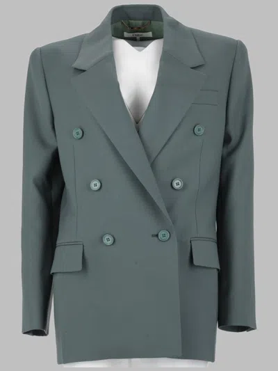 Chloé Double Breasted Tailored Jacket Structured Shoulders In Green
