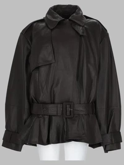 Rotate Birger Christensen Rotate Birgerchristensen Biker Jacket In Lamb Leather In Dark Brown In Black