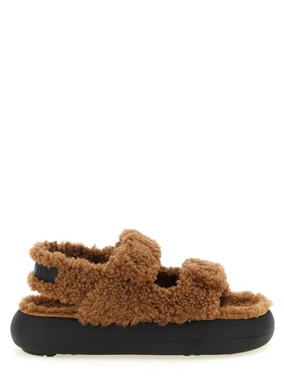 Moon Boot Shearling Upper Double Strap Slingback Sandals In Multi