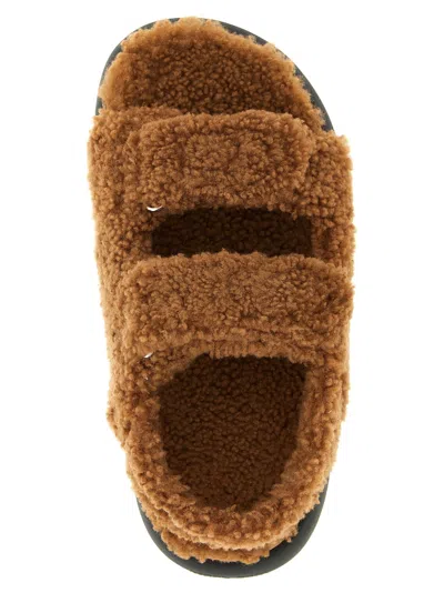 Moon Boot Shearling Upper Double Strap Slingback Sandals In Multi