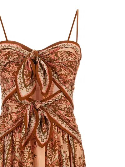 Zimmermann Womens Pink Paisley Floral Aster Scar Silk Midi Dress Xl In Orange