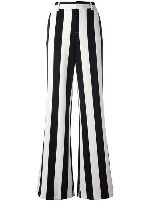 Alice And Olivia Paulette Striped Stretch-crepe Wide-leg Pants In Black ...