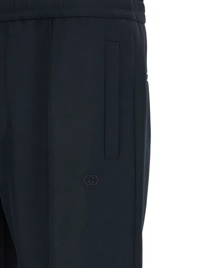 Gucci Embroidered Drawstring Pants In Blue