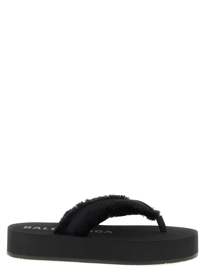Balenciaga Fringed Strap Logo Embroidered Sandals For Women In Animal Print