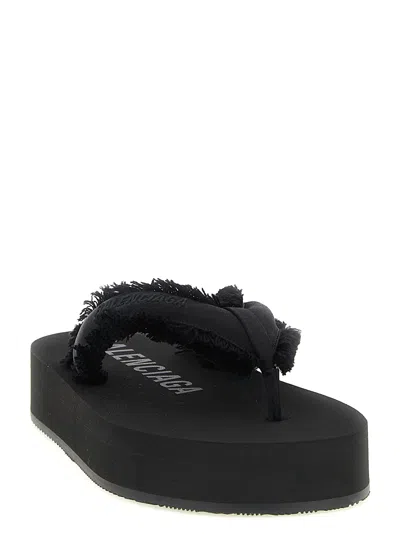 Balenciaga Fringed Strap Logo Embroidered Sandals For Women In Animal Print