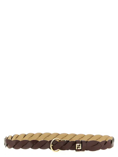 Fendi Multicolor Ff Braided Adjustable Belt In Brown