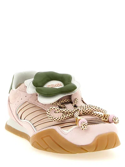 Fendi Wave Pulse Suede Sneakers With Satin Inserts In Pink