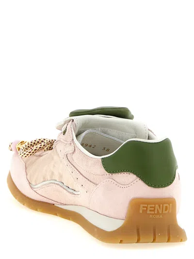 Fendi Wave Pulse Suede Sneakers With Satin Inserts In Pink