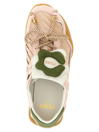 Fendi Wave Pulse Suede Sneakers With Satin Inserts In Pink
