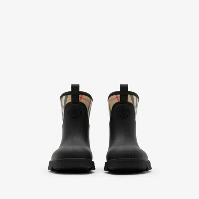 Burberry Check Pattern Boots Pull Tabs Rubber Sole In Black