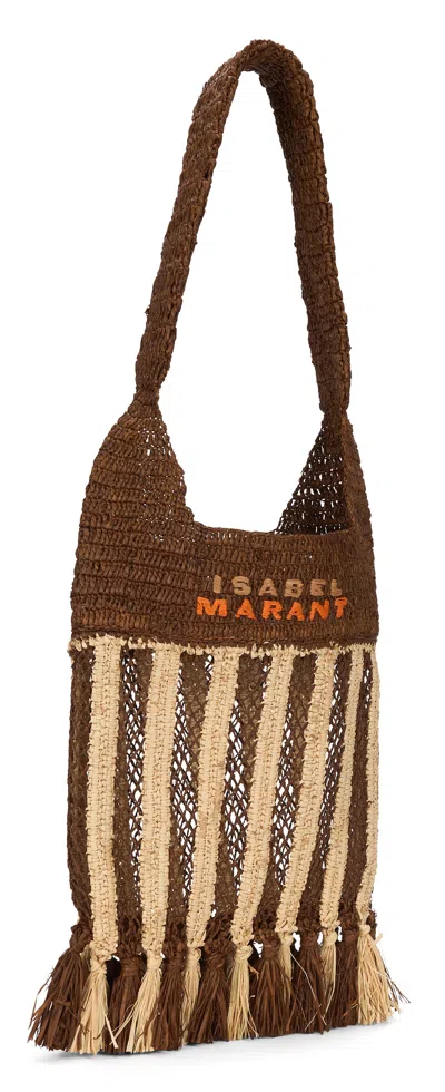Isabel Marant Handwoven Raffia Tote Bag With Fringe And Logo Detail