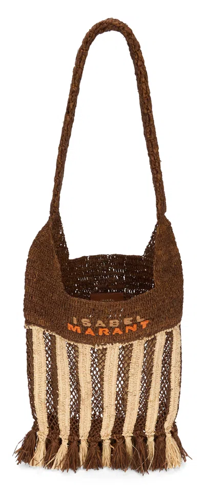 Isabel Marant Handwoven Raffia Tote Bag With Fringe And Logo Detail