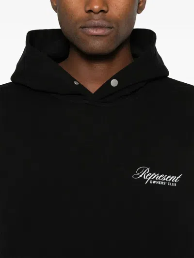 Represent Black Hoodie With Logo Lettering Detail On The Front And Maxi Logo Print On The Rear In Cotton Man In Black