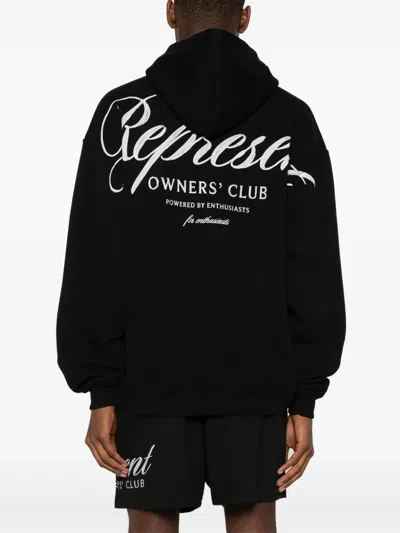 Represent Black Hoodie With Logo Lettering Detail On The Front And Maxi Logo Print On The Rear In Cotton Man In Black