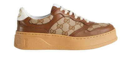 Gucci Gg Platform Sneakers In Leather And Cotton Blend With Gg Jacquard Monogram In Multi