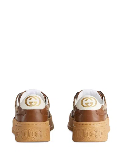 Gucci Gg Platform Sneakers In Leather And Cotton Blend With Gg Jacquard Monogram In Multi