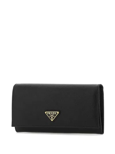 Prada Black Leather Wallet In Black