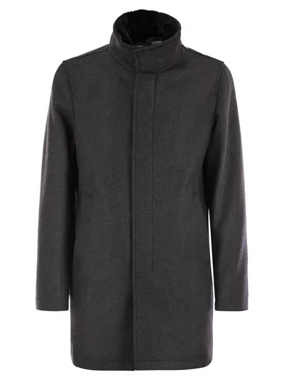 Herno Dark Grey Wool Coat With Eco-fur Lined Collar In Gray