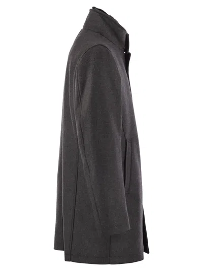Herno Dark Grey Wool Coat With Eco-fur Lined Collar In Gray