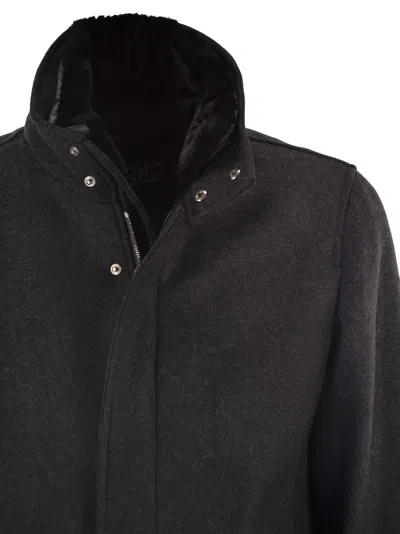 Herno Dark Grey Wool Coat With Eco-fur Lined Collar In Gray