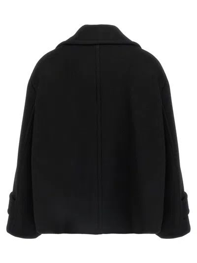 Chloé Women Black Double-breasted Jacket With Notched Wide Revers And Dropped Shoulders In Wool Blen In Animal Print