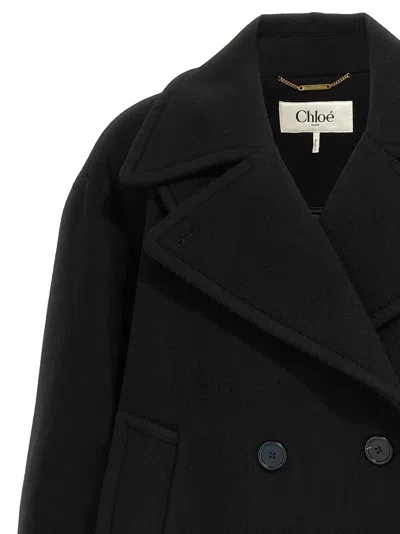 Chloé Women Black Double-breasted Jacket With Notched Wide Revers And Dropped Shoulders In Wool Blen In Animal Print