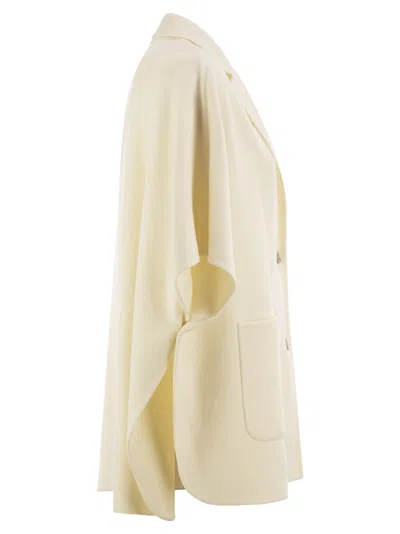Herno Double Wool Cape With Lapel Collar In White