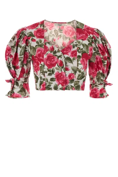 Chloé Chloe Floral-print Cotton-poplin Cropped Blouse In Multi