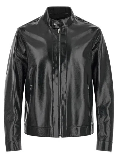 Fendi Leather Jacket Front Pockets Snap Button Cuffs In Black