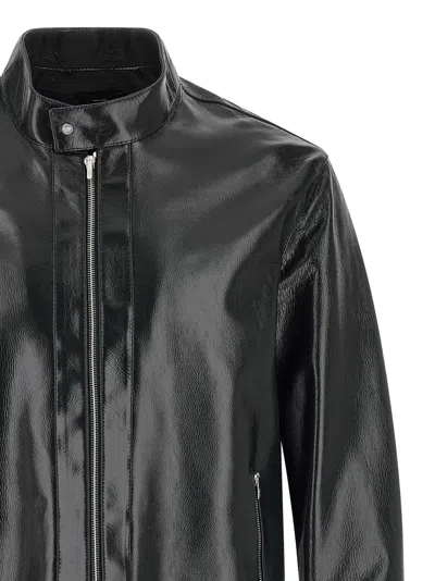 Fendi Leather Jacket Front Pockets Snap Button Cuffs In Black