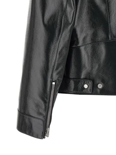 Fendi Leather Jacket Front Pockets Snap Button Cuffs In Black