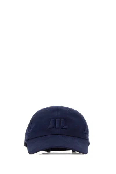 Jil Sander Navy Blue Logo Textured Baseball Hat In Blue