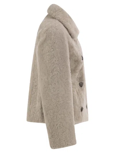 Brunello Cucinelli Double-breasted Shearling Jacket In Multi