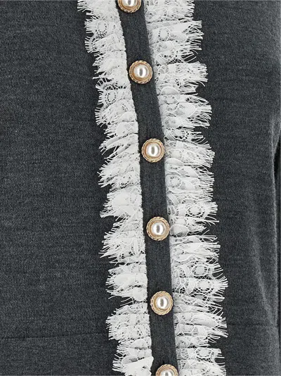 Self-portrait Self Portrait Knitted Wool Cardigan With Lace Collar In Grey In Gray