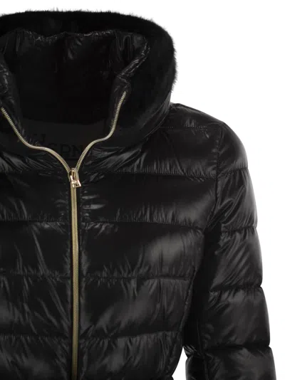Herno Sofia Fox-collar Belted Quilted Nylon Down Jacket In Black