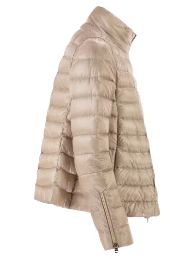 Herno Ultra-light Satin Down Jacket With Flared Back In Neutral