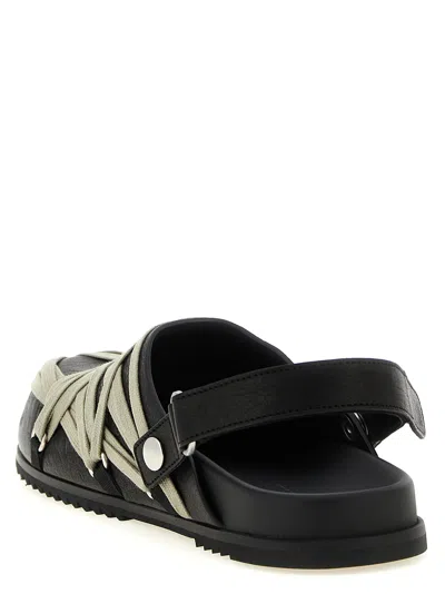 Rick Owens Leather Flat Sandals With Adjustable Strap And Shark-tooth Sole In Black