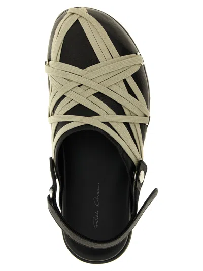 Rick Owens Leather Flat Sandals With Adjustable Strap And Shark-tooth Sole In Black