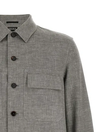 Zegna Crossover Overshirt Jacket Chest Pockets In Gray