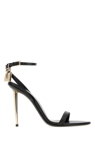 Tom Ford Paintdlock Pointed-toe Buckle Sandals With Signature Metal Heel In Black