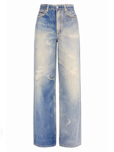 Our Legacy High Waist Boyfriend Jeans With Distressed Finish In Blue
