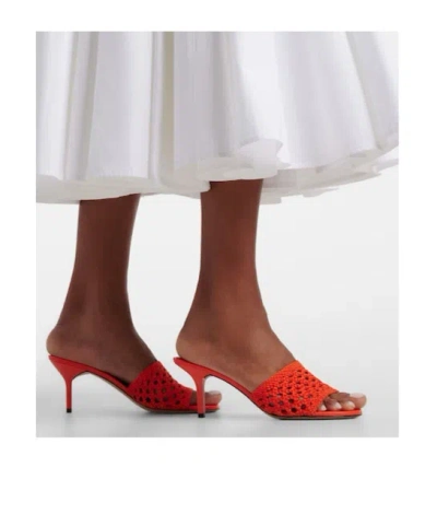 Jacquemus Woven Raffia-effect Mules In Orange