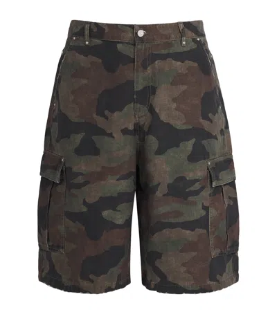 Represent Camo Print Cargo Shorts In Green