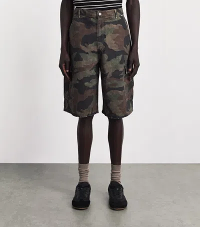 Represent Camo Print Cargo Shorts In Green