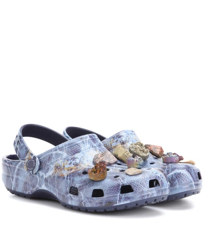Shop Christopher Kane Embellished Printed Crocs In Eautical Eavy, Classic Marlle Priet